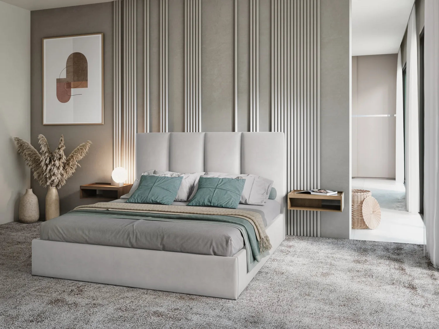 Pyla Bett mit Stauraum und Kopfteil in Samt (Mat83) in Hellgrau, 140x200 cm – Bild 2