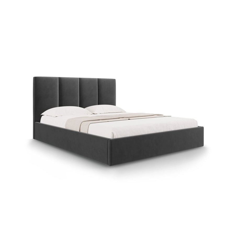 Pyla Bett mit Stauraum und Kopfteil in Samt (Mat97) in Dunkelgrau, 180x200 cm – Bild 1