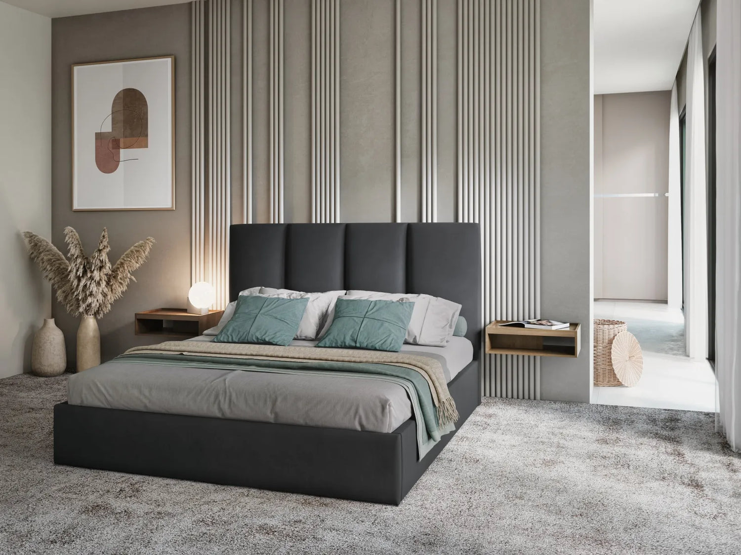Pyla Bett mit Stauraum und Kopfteil in Samt (Mat97) in Dunkelgrau, 180x200 cm – Bild 2
