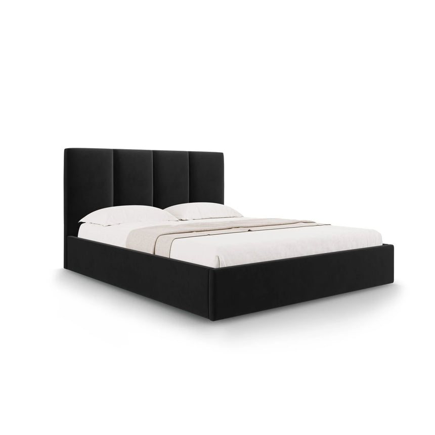 Pyla Bett mit Stauraum und Kopfteil in Samt (Mat99) in Schwarz, 160x200 cm – Bild 1