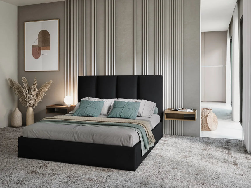 Pyla Bett mit Stauraum und Kopfteil in Samt (Mat99) in Schwarz, 180x200 cm – Bild 2