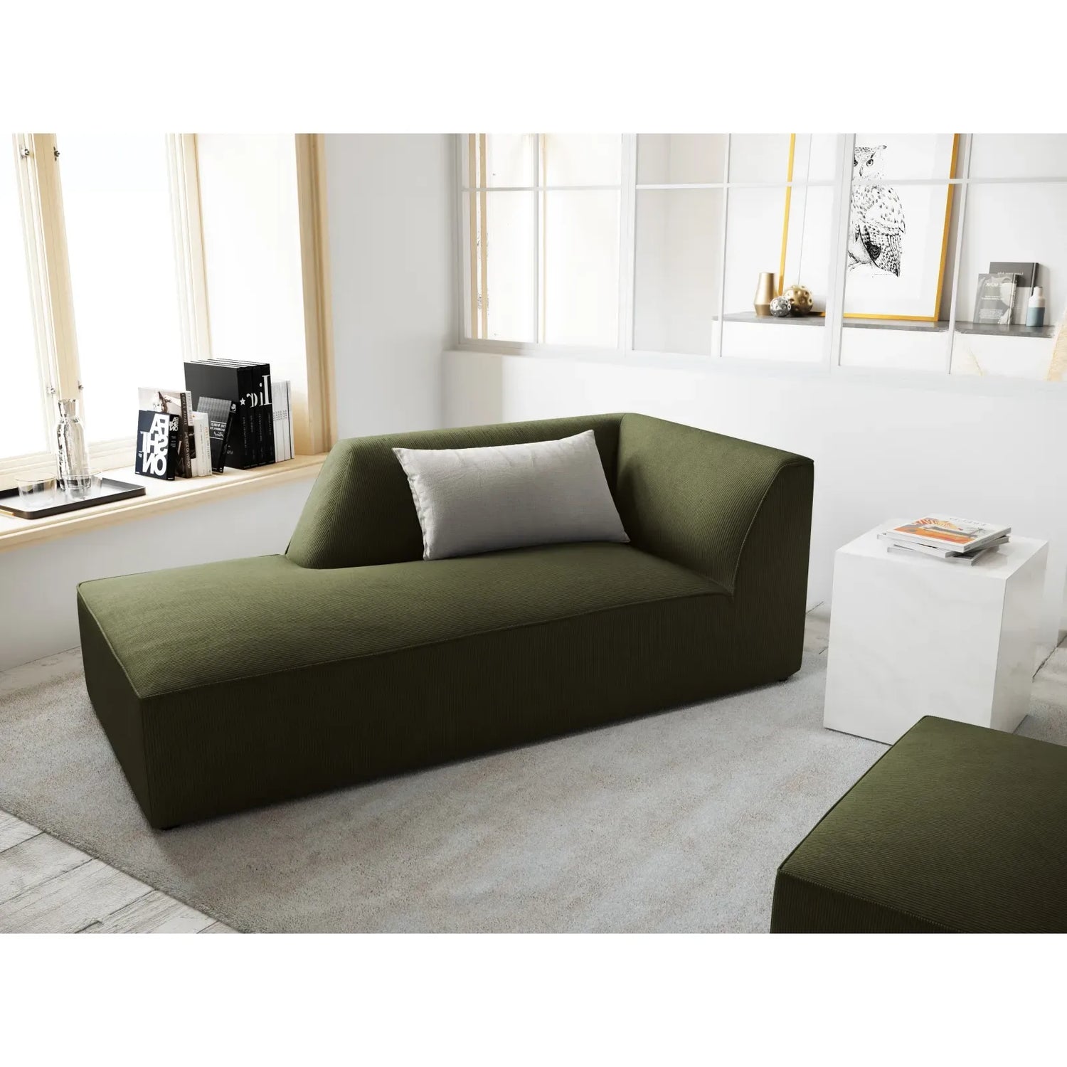 Ruby 2-Sitzer Sofa Chaiselongue Links, mit Bezug in Samt, Cord oder Strukturstoff, 180x93 cm