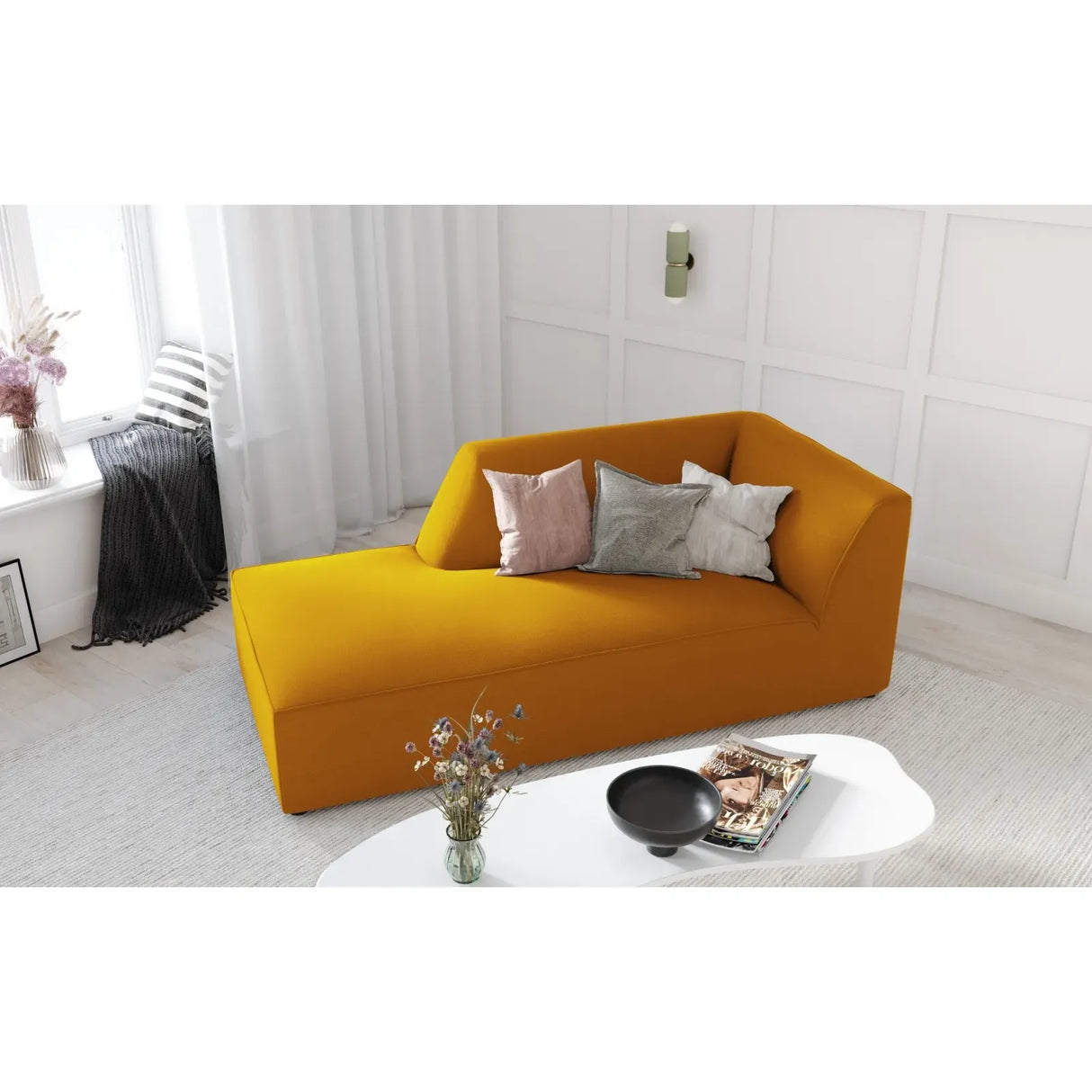 Ruby 2-Sitzer Sofa Chaiselongue Links, mit Bezug in Samt, Cord oder Strukturstoff, 180x93 cm