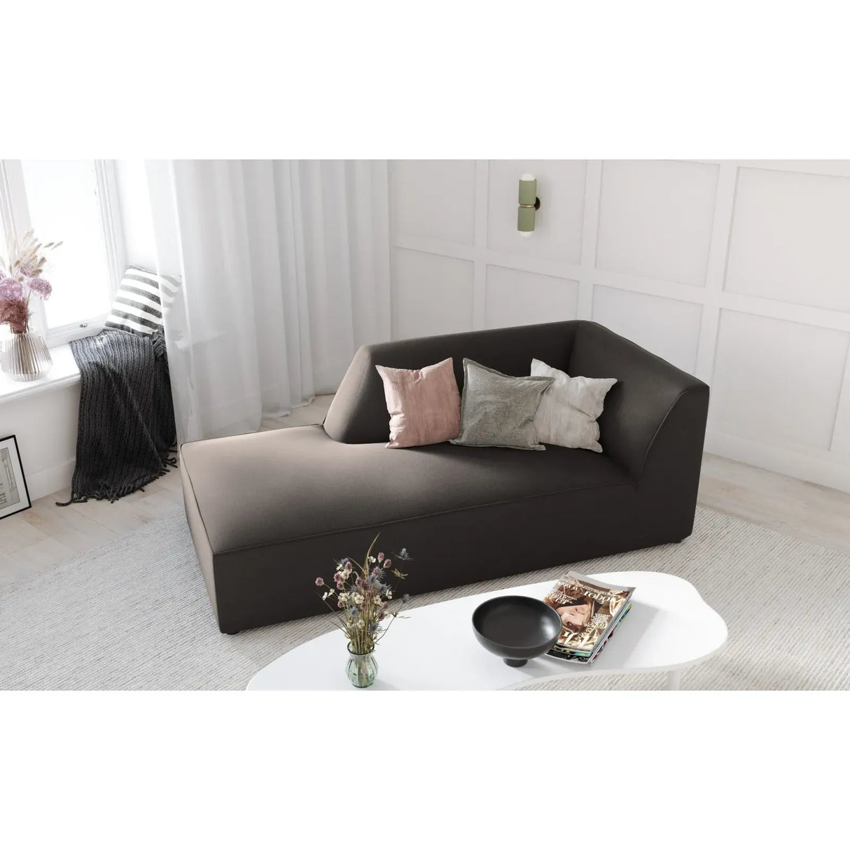 Ruby 2-Sitzer Sofa Chaiselongue Links, mit Bezug in Samt, Cord oder Strukturstoff, 180x93 cm