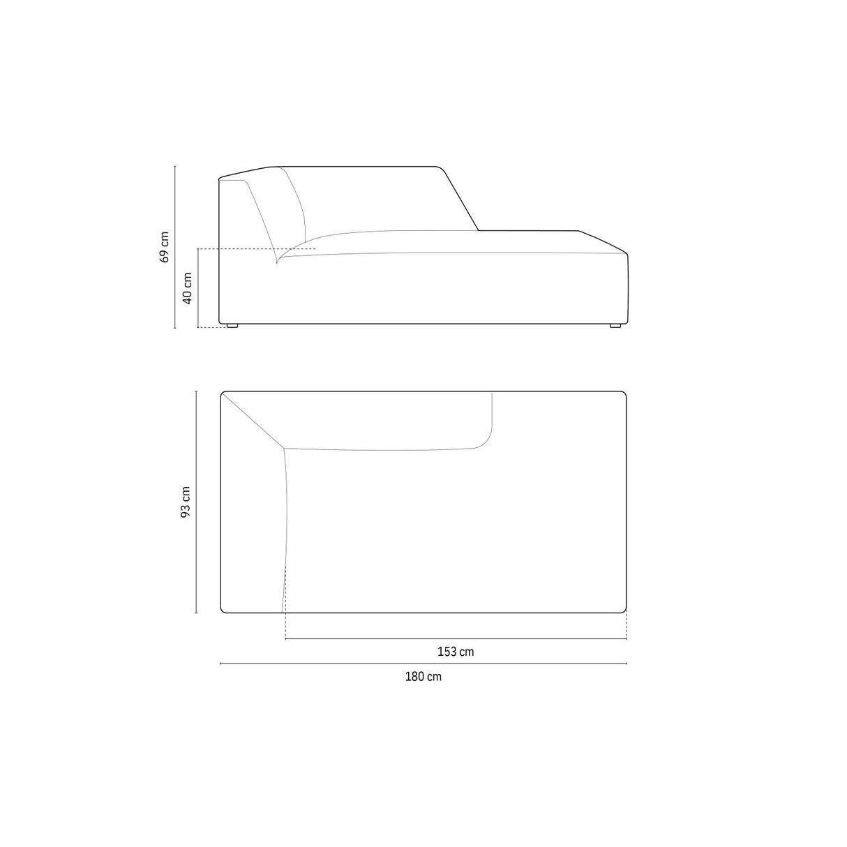 Ruby 2-Sitzer Sofa Chaiselongue Links, mit Bezug in Strukturierter Stoff (Ota12) in Schwarz, 180x93 cm – Bild 2