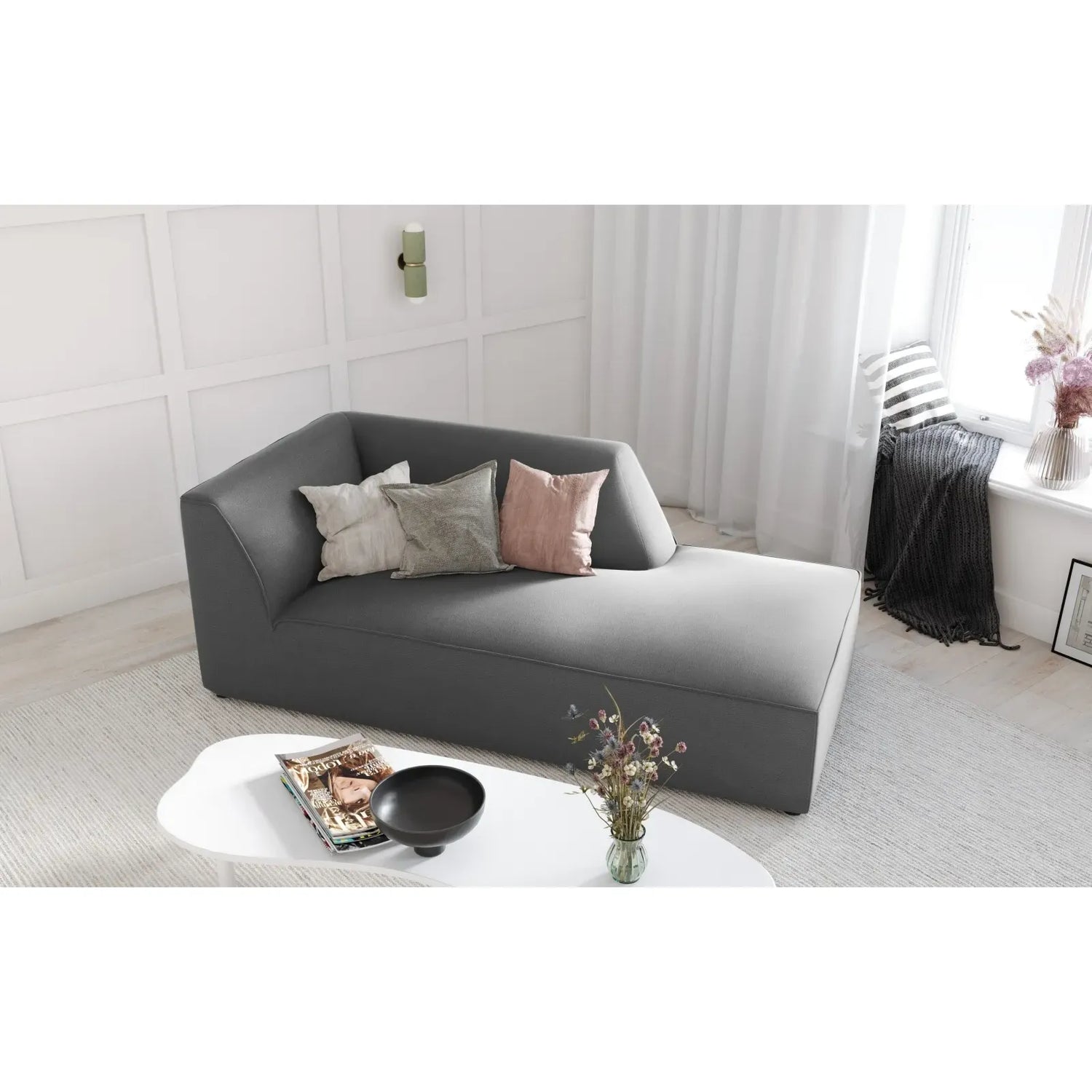 Ruby 2-Sitzer Sofa Chaiselongue Rechts, mit Bezug in Samt, Cord oder Strukturstoff, 180x93 cm - ZEN ZONE Furniture