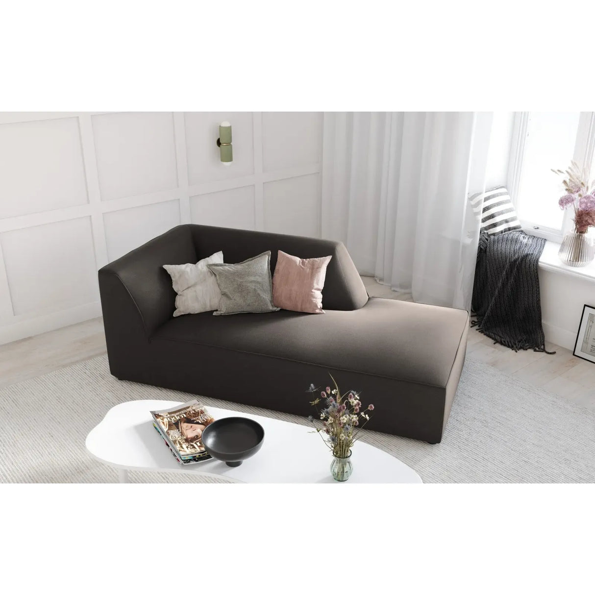 Ruby 2-Sitzer Sofa Chaiselongue Rechts, mit Bezug in Samt, Cord oder Strukturstoff, 180x93 cm