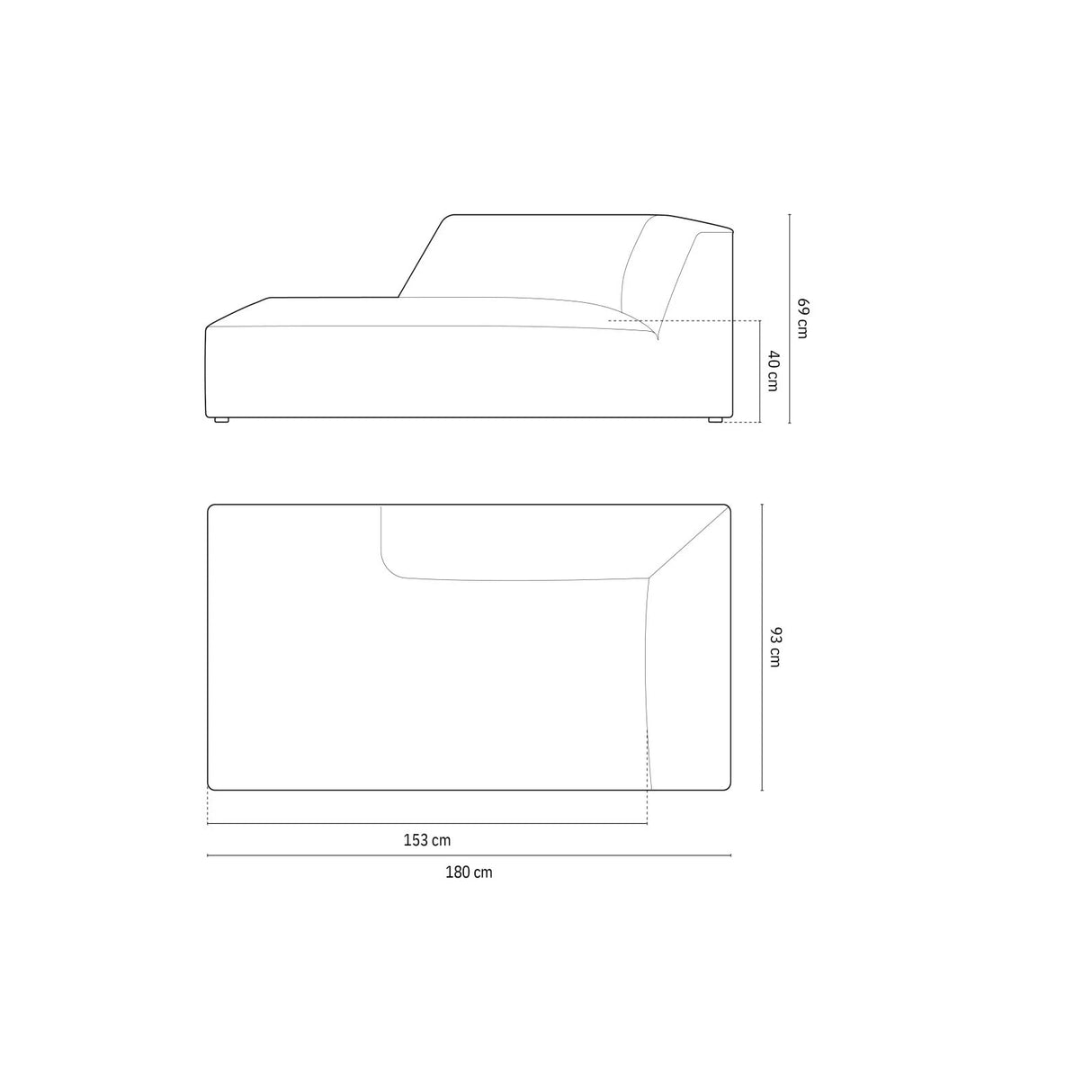 Ruby 2-Sitzer Sofa Chaiselongue Rechts, mit Bezug in Strukturierter Stoff (Ota11) in Grau, 180x93 cm – Bild 2
