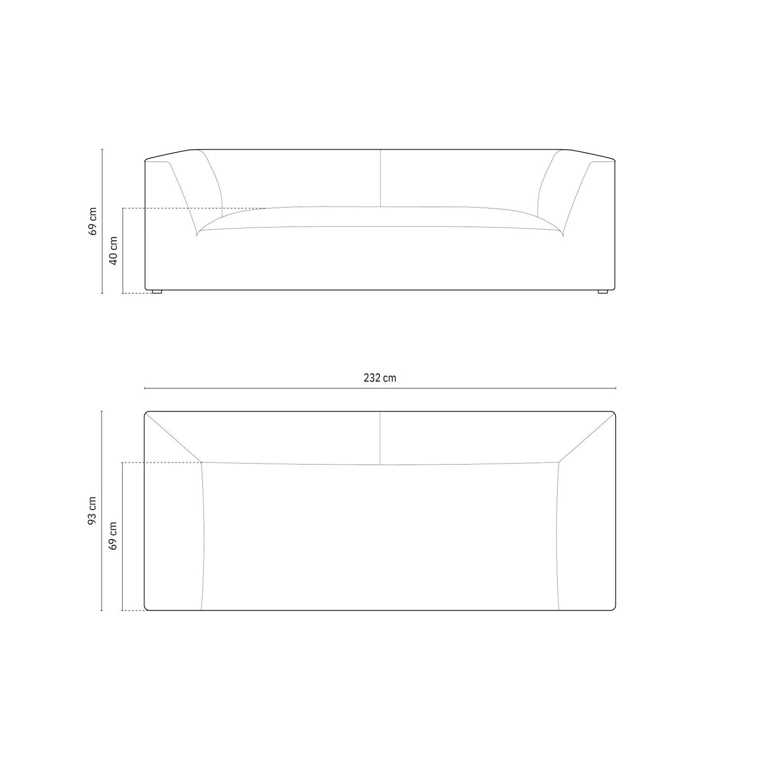 Ruby 3-Sitzer Sofa mit Bezug aus Strukturierter Stoff (Ota11) in Grau, 232x93 cm – Bild 2