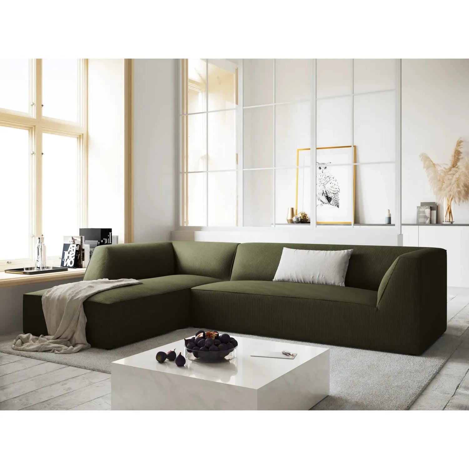 Ruby 4-Sitzer Ecksofa Links, mit Bezug aus Samt, Cord oder Strukturstoff, 273x180 cm - ZEN ZONE Furniture