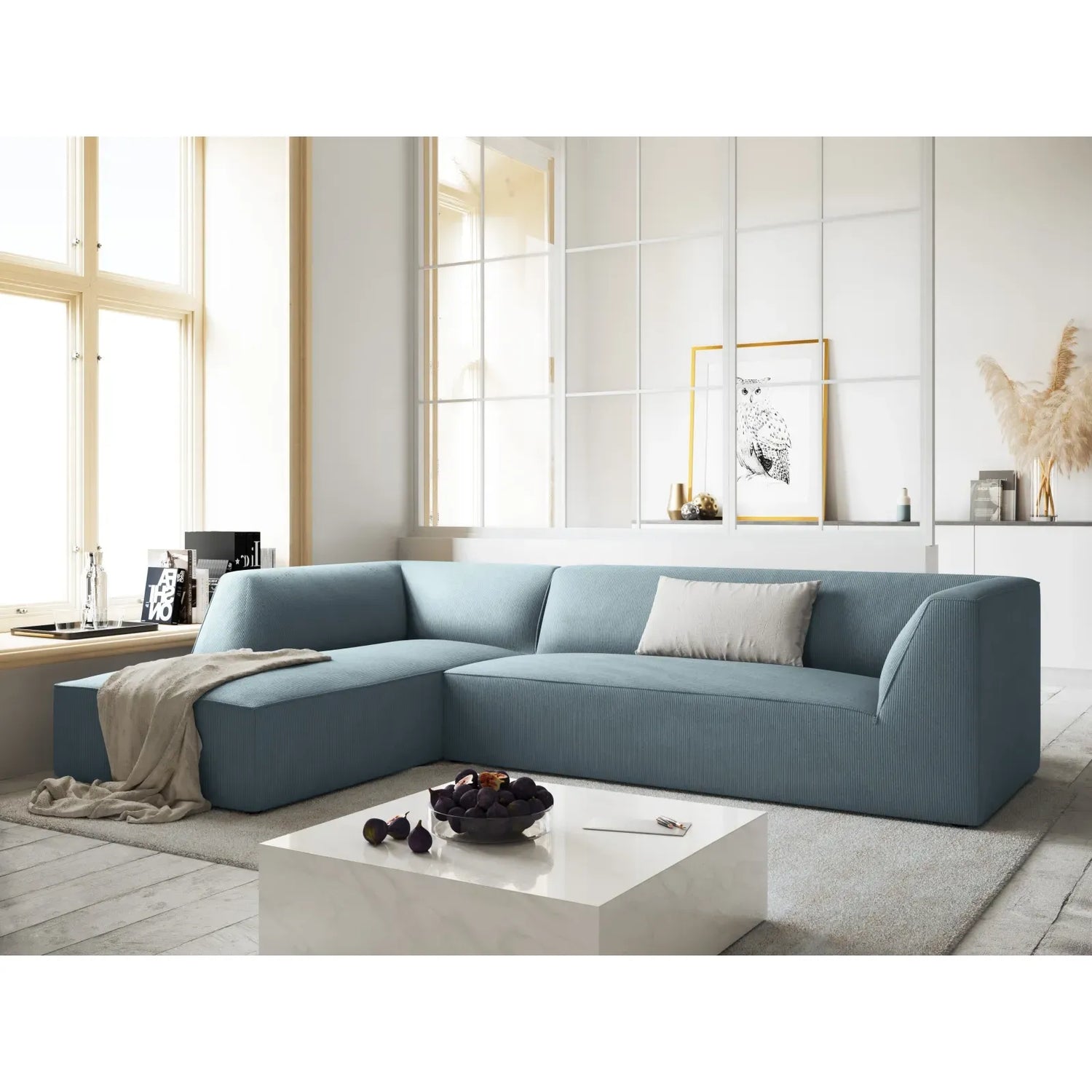 Ruby 4-Sitzer Ecksofa Links, mit Bezug aus Samt, Cord oder Strukturstoff, 273x180 cm - ZEN ZONE Furniture