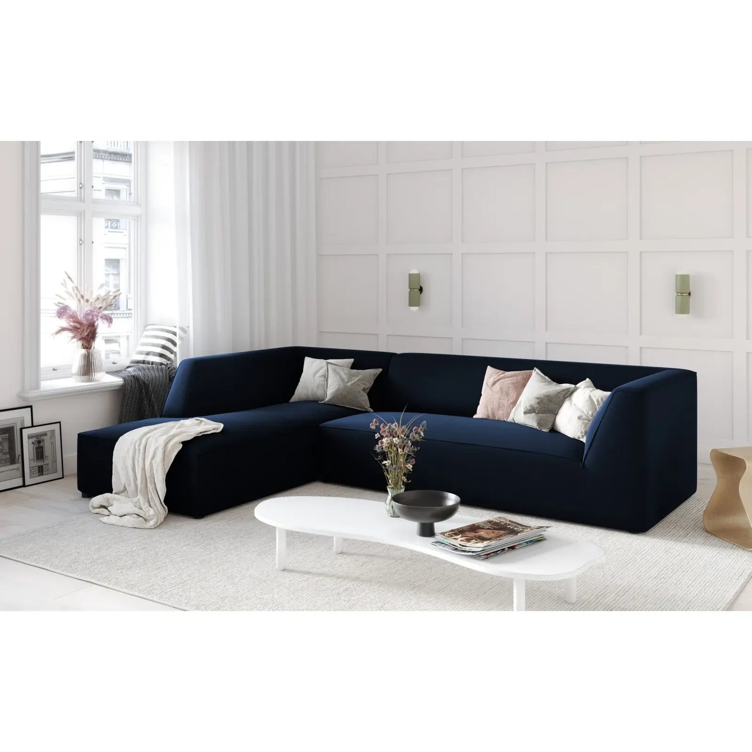 Ruby 4-Sitzer Ecksofa Links, mit Bezug aus Samt, Cord oder Strukturstoff, 273x180 cm - ZEN ZONE Furniture