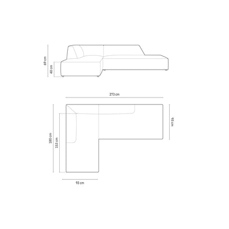 Ruby 4-Sitzer Ecksofa offen, Links, mit Bezug aus Cord (ScaAnt) in Dunkelgrau, 273x180 cm – Bild 3