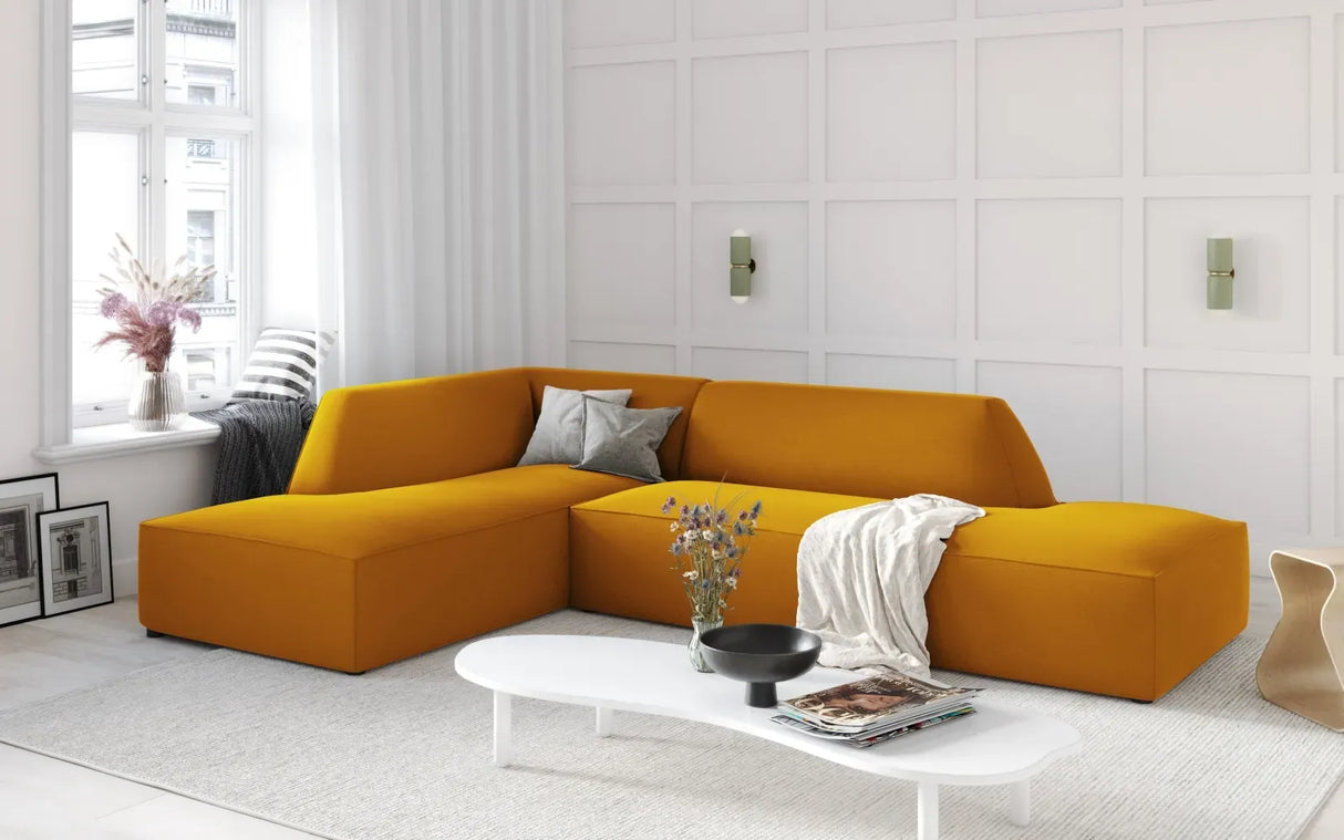Ruby 4-seater corner sofa, open, left-hand, with cover in velvet, corduroy or textured fabric, 273x180 cm