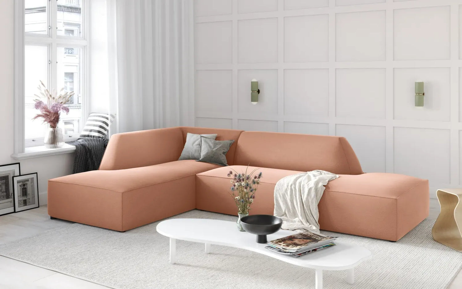 Ruby 4-Sitzer Ecksofa offen, Links, mit Bezug aus Samt, Cord oder Strukturstoff, 273x180 cm - ZEN ZONE Furniture