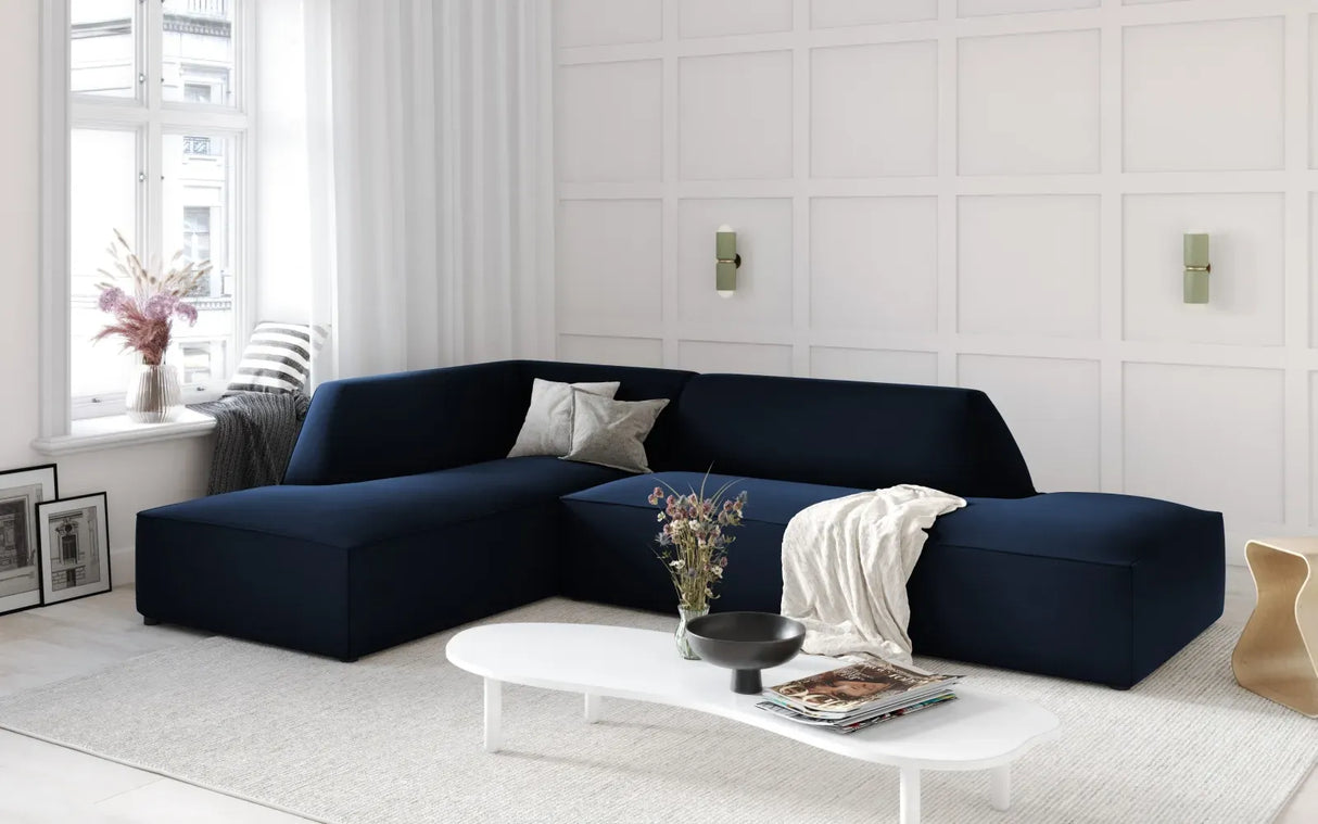 Ruby 4-seater corner sofa, open, left-hand, with cover in velvet, corduroy or textured fabric, 273x180 cm
