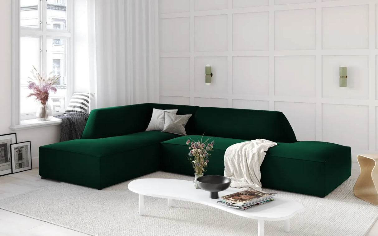 Ruby 4-seater corner sofa, open, left-hand, with cover in velvet, corduroy or textured fabric, 273x180 cm
