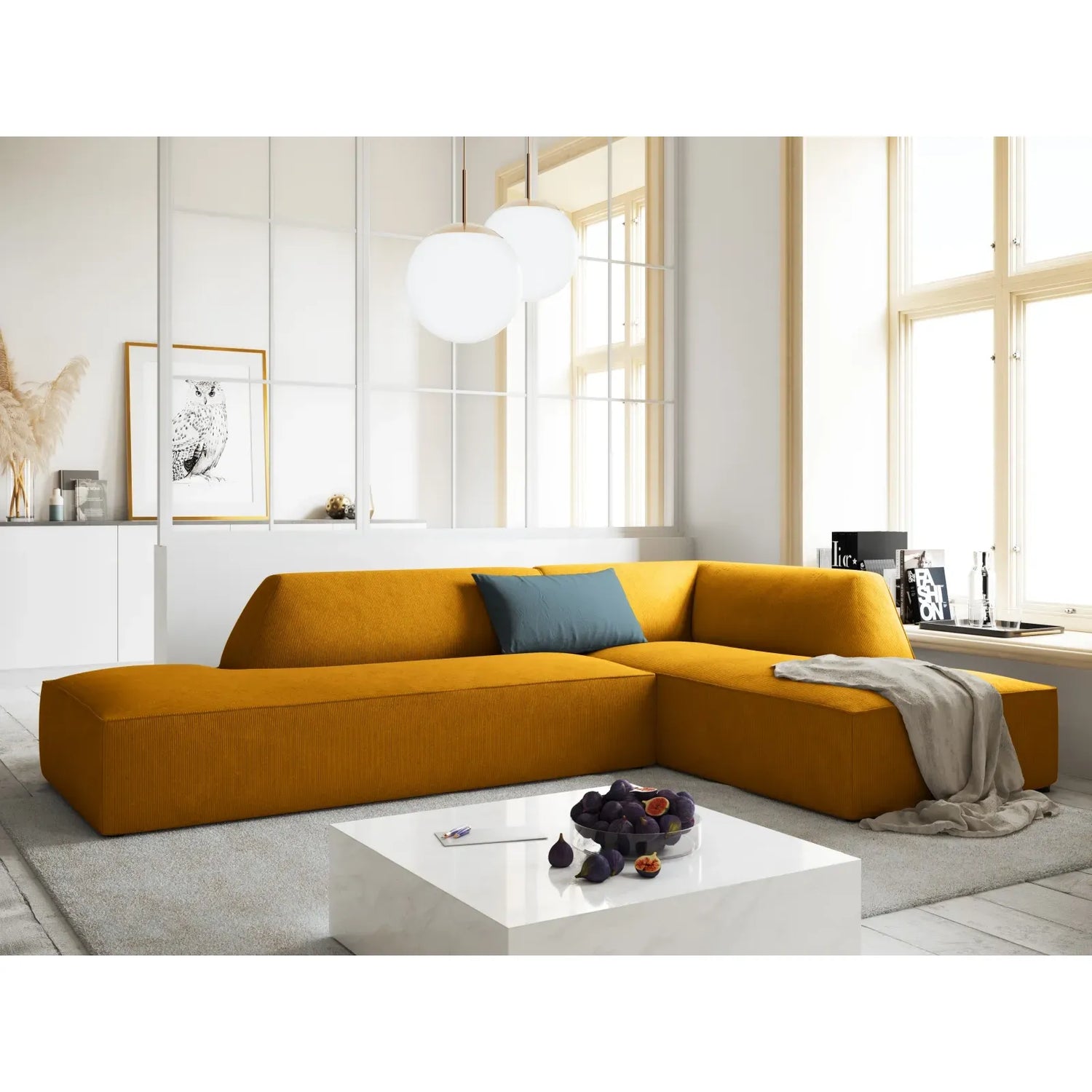 Ruby 4-Sitzer Ecksofa offen, Rechts, mit Bezug aus Samt, Cord oder Strukturstoff, 273x180 cm - ZEN ZONE Furniture