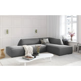 Canapé d'angle Ruby 4 places, ouvert, côté droit, avec revêtement en velours, velours côtelé ou tissu texturé, 273 x 180 cm