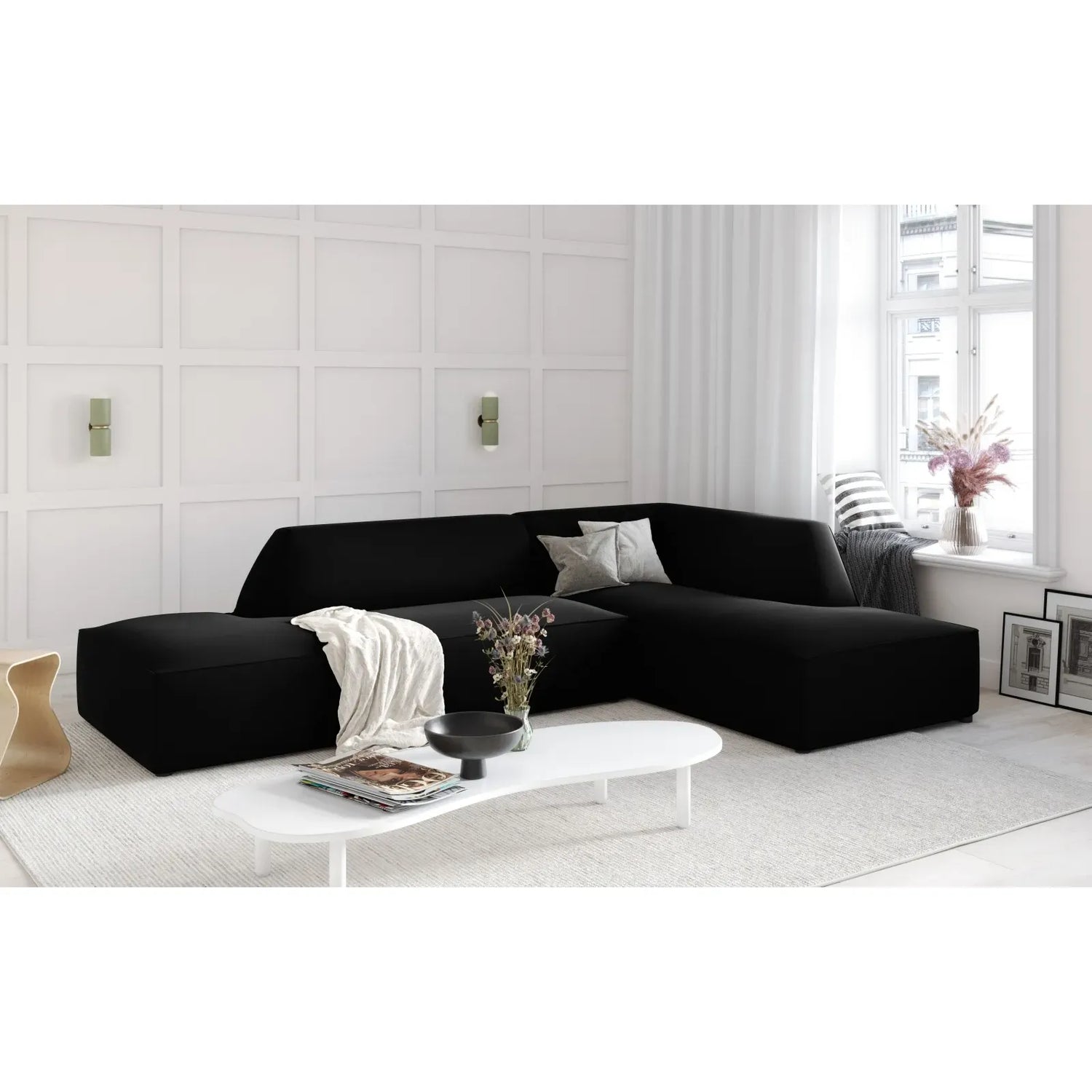 Ruby 4-Sitzer Ecksofa offen, Rechts, mit Bezug aus Samt, Cord oder Strukturstoff, 273x180 cm - ZEN ZONE Furniture
