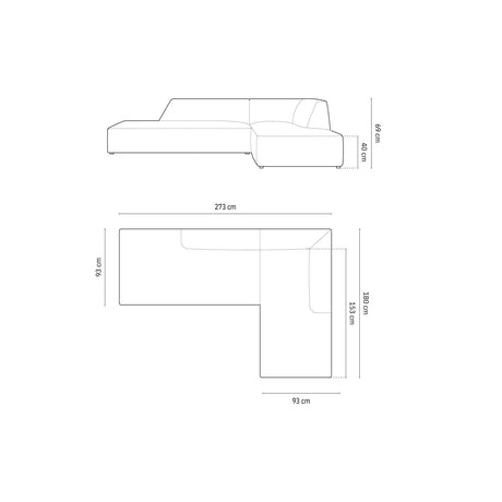 Ruby 4-Sitzer Ecksofa offen, Rechts, mit Bezug aus Strukturierter Stoff (Ota12) in Schwarz, 273x180 cm – Bild 2