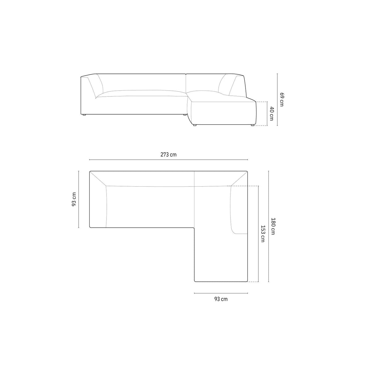 Ruby 4-Sitzer Ecksofa Rechts, mit Bezug aus Samt (Sal17) in Grau, 273x180 cm – Bild 3