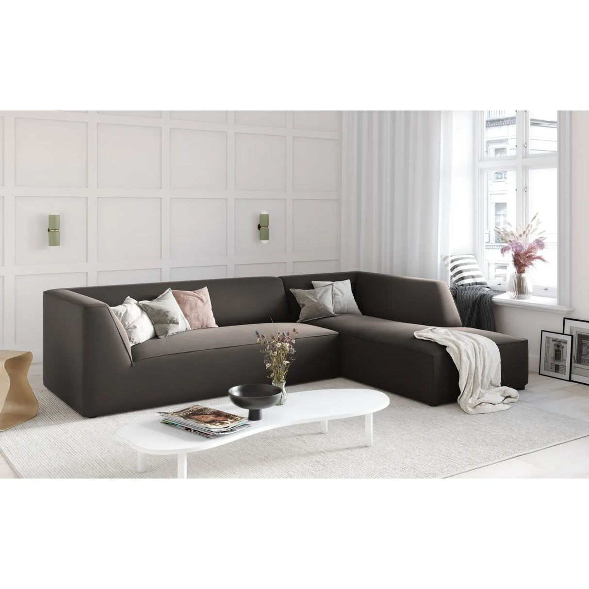 Ruby 4-seater corner sofa, right-hand side, with cover in velvet, corduroy or textured fabric, 273x180 cm