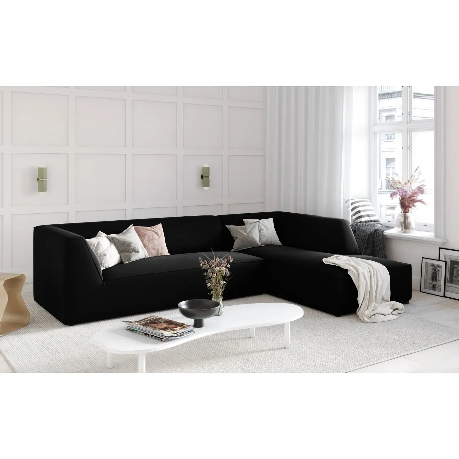 Ruby 4-Sitzer Ecksofa Rechts, mit Bezug aus Samt, Cord oder Strukturstoff, 273x180 cm - ZEN ZONE Furniture