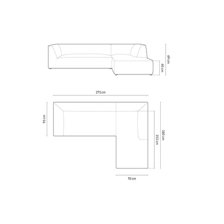 Ruby 4-Sitzer Ecksofa Rechts, mit Bezug aus Samt (Sal19) in Schwarz, 273x180 cm – Bild 3