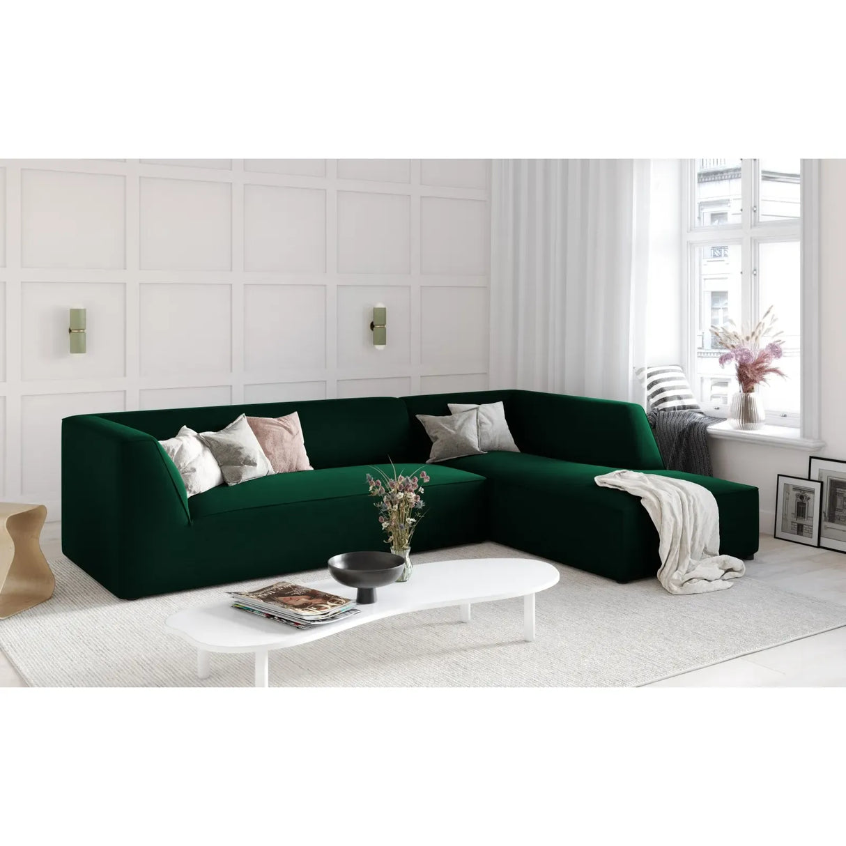 Ruby 4-seater corner sofa, right-hand side, with cover in velvet, corduroy or textured fabric, 273x180 cm
