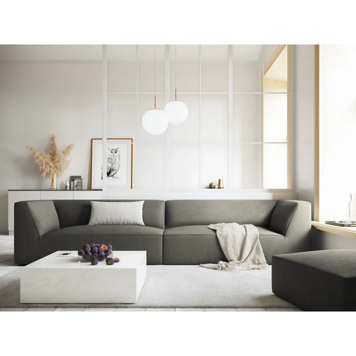 Ruby 4-Sitzer Sofa mit Bezug aus Samt, Cord oder Strukturstoff, 302x93 cm - ZEN ZONE Furniture