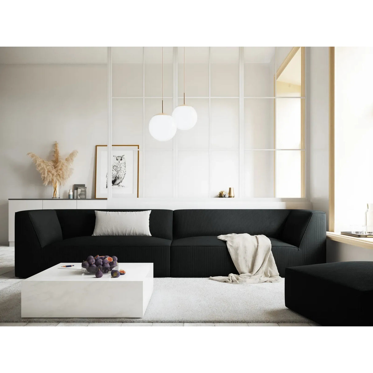 Ruby 4-seater sofa with cover in velvet, corduroy or textured fabric, 302x93 cm