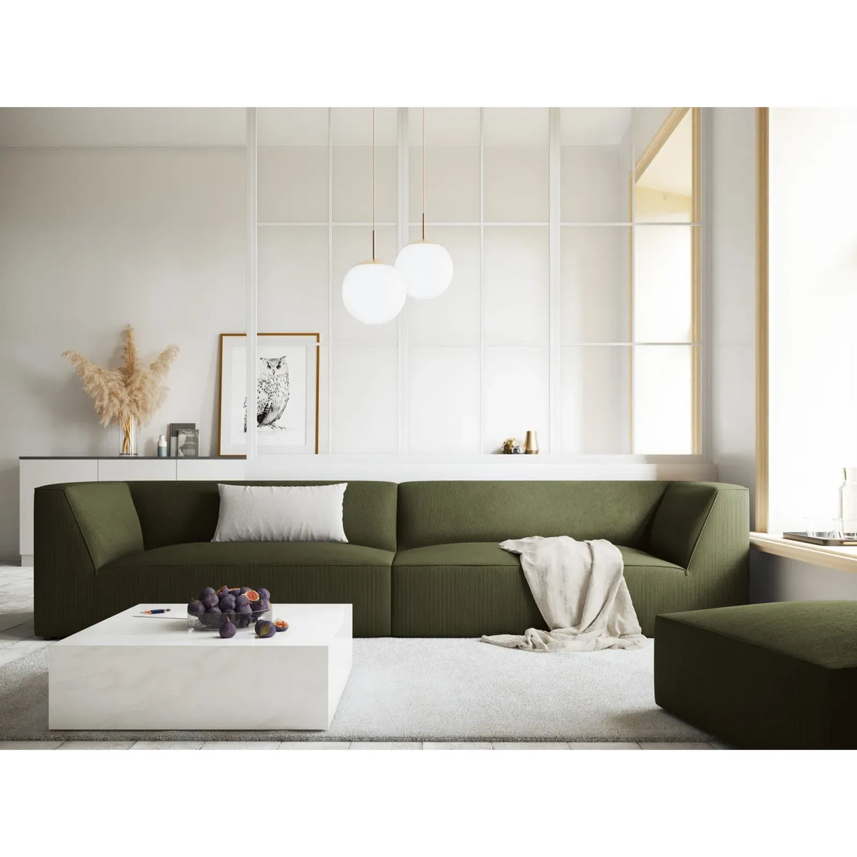 Ruby 4-seater sofa with cover in velvet, corduroy or textured fabric, 302x93 cm