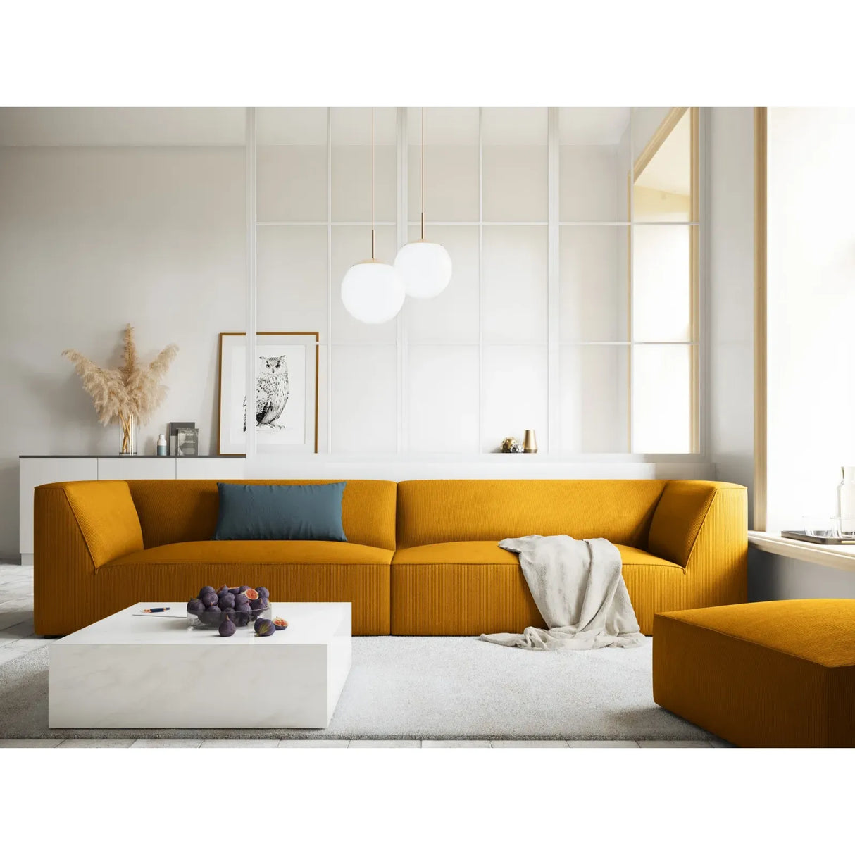 Ruby 4-seater sofa with cover in velvet, corduroy or textured fabric, 302x93 cm