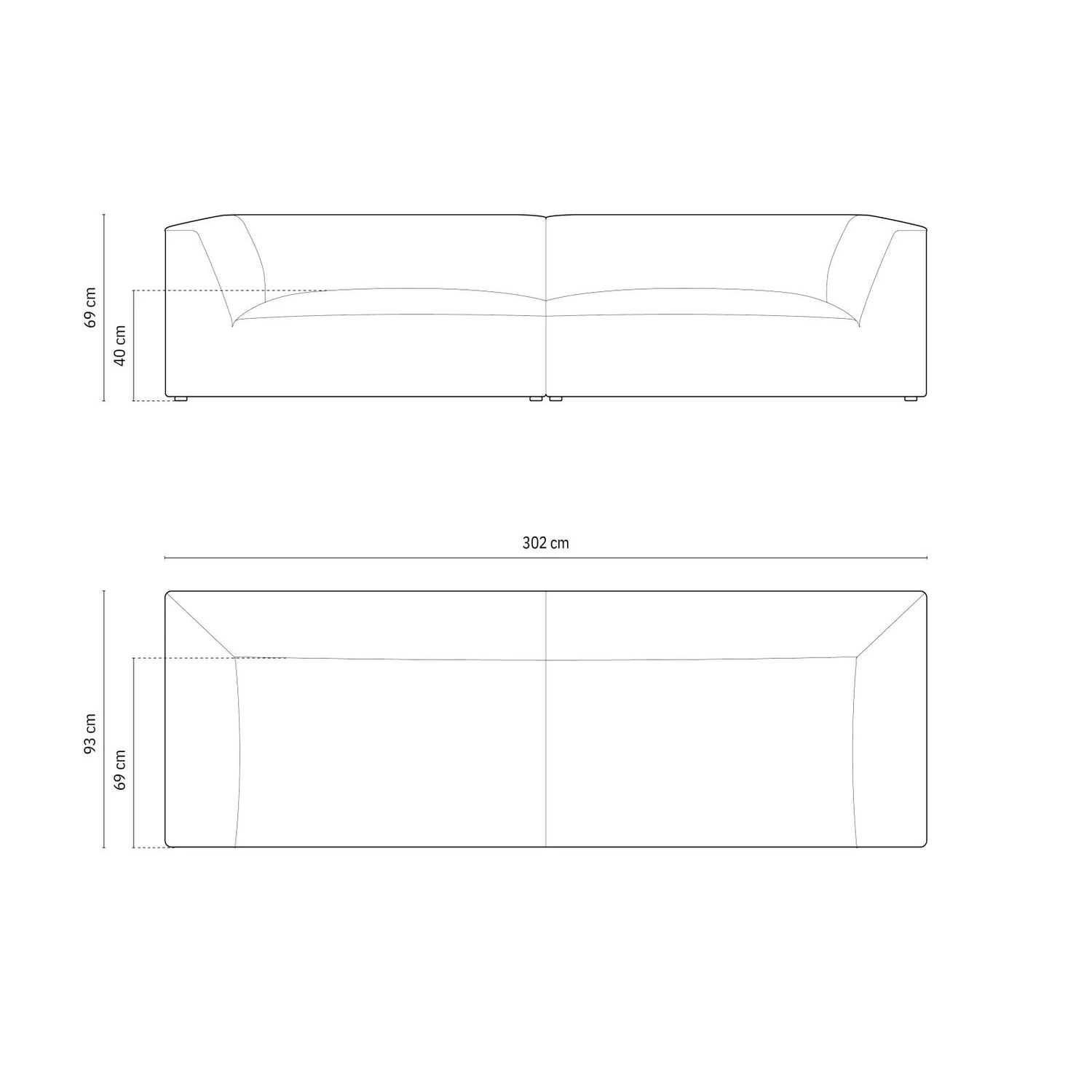 Ruby 4-Sitzer Sofa mit Bezug aus Samt, Cord oder Strukturstoff, 302x93 cm - ZEN ZONE Furniture