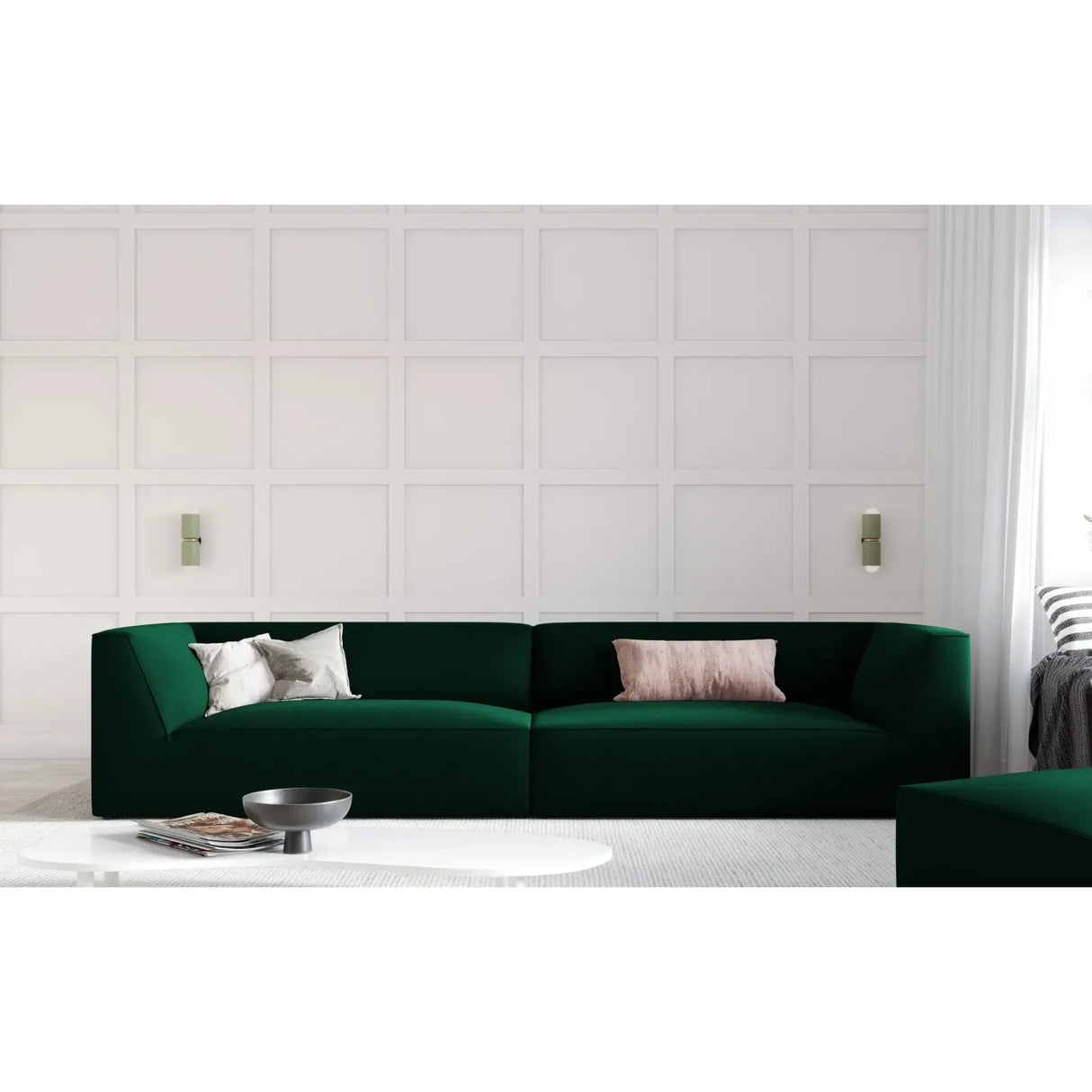 Ruby 4-seater sofa with cover in velvet, corduroy or textured fabric, 302x93 cm