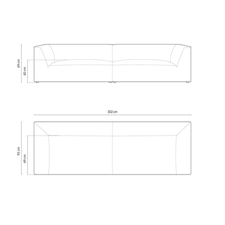 Ruby 4-Sitzer Sofa mit Bezug aus Strukturierter Stoff (Ota11) in Grau, 302x93 cm – Bild 2