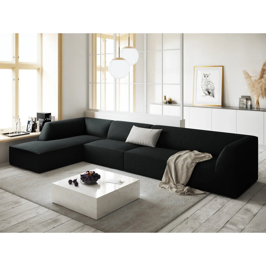 Ruby 5-Sitzer Ecksofa Links, mit Bezug aus Samt, Cord oder Strukturstoff, 366x180 cm - ZEN ZONE Furniture