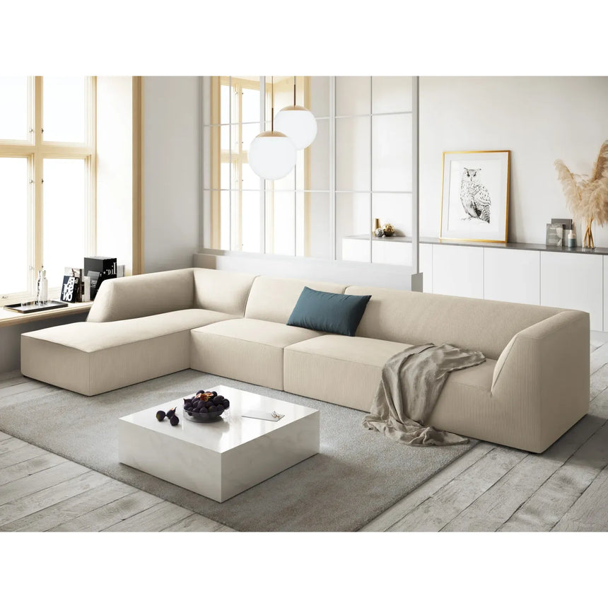Ruby 5-Sitzer Ecksofa Links, mit Bezug aus Samt, Cord oder Strukturstoff, 366x180 cm - ZEN ZONE Furniture