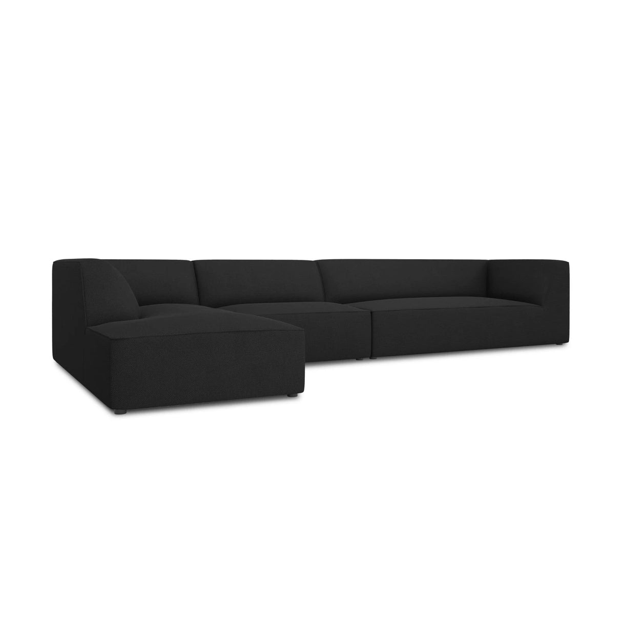 Ruby 5-Sitzer Ecksofa Links, mit Bezug aus Strukturierter Stoff (Ota12) in Schwarz, 366x180 cm – Bild 4