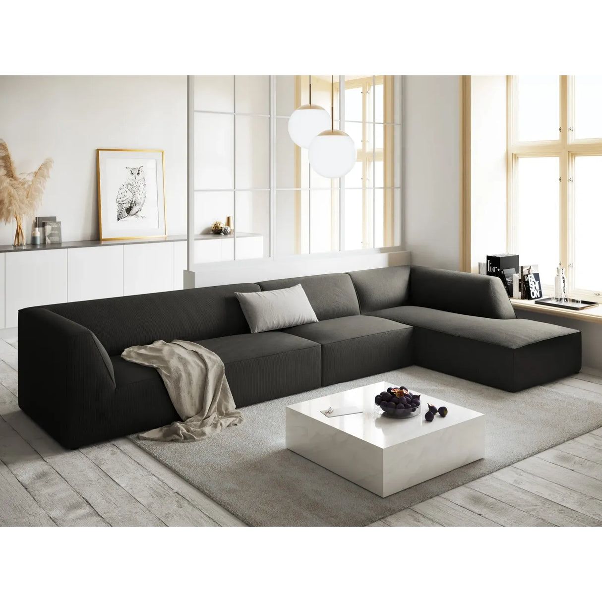Ruby 5-Sitzer Ecksofa Rechts, mit Bezug aus Samt, Cord oder Strukturstoff, 366x180 cm