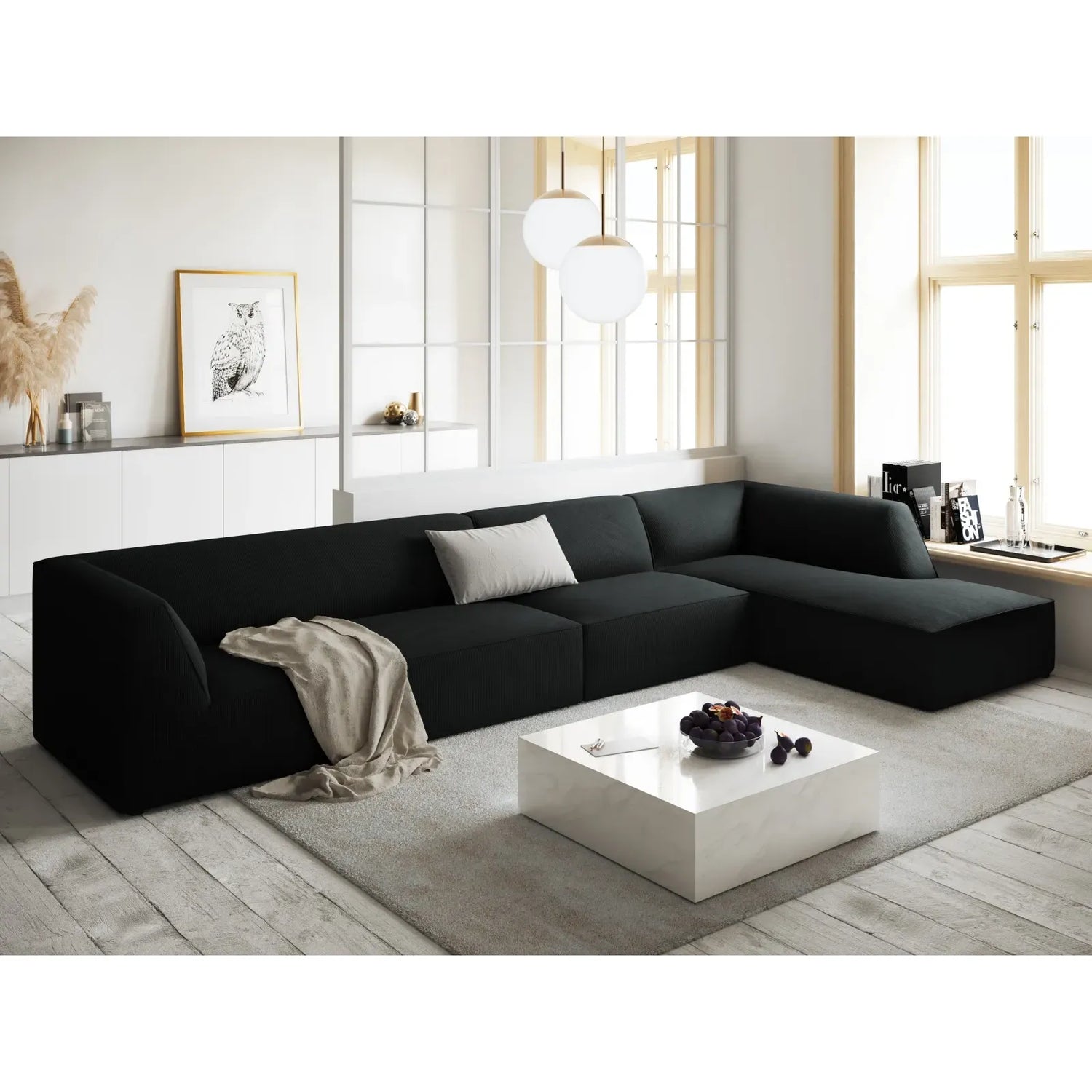 Ruby 5-Sitzer Ecksofa Rechts, mit Bezug aus Samt, Cord oder Strukturstoff, 366x180 cm