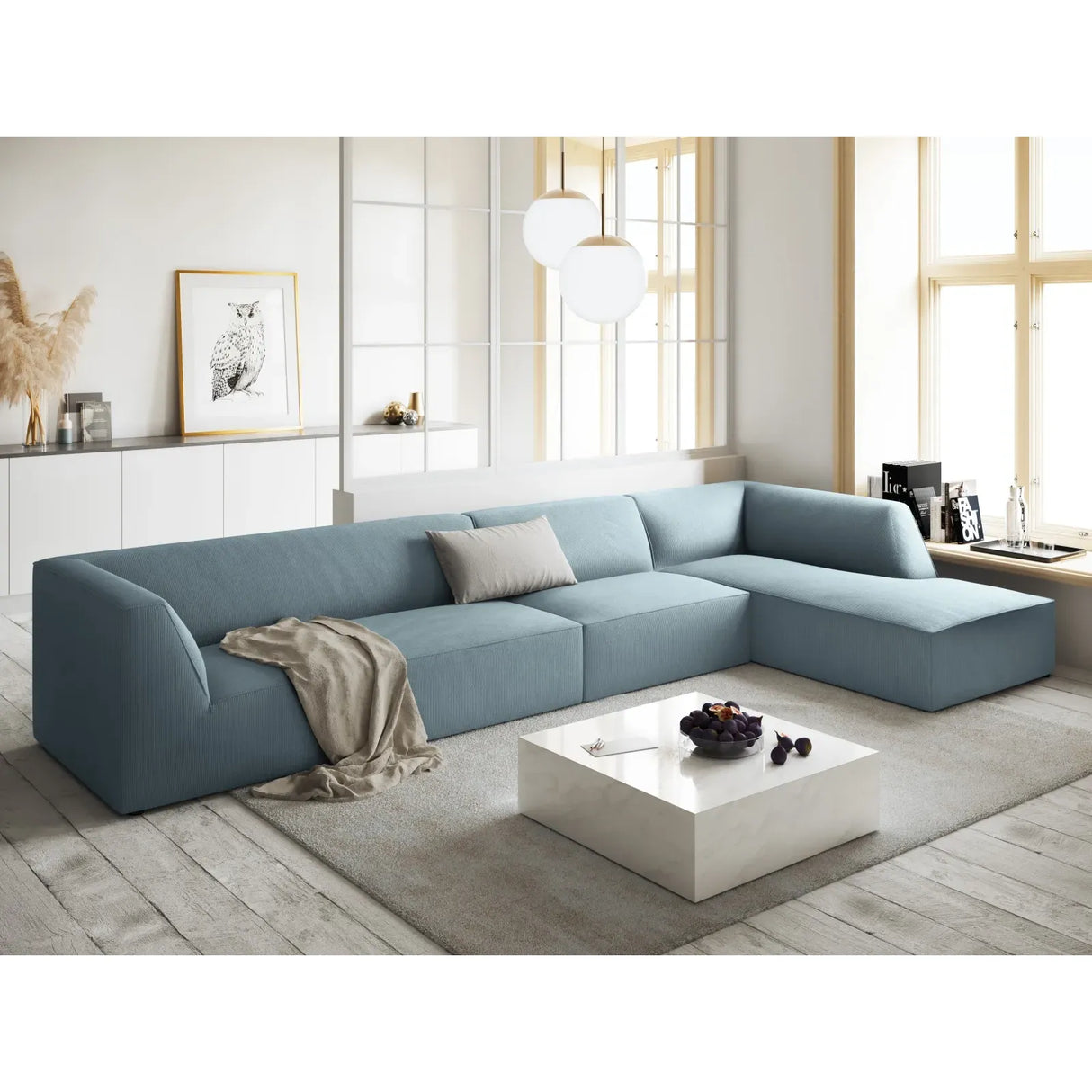 Ruby 5-Sitzer Ecksofa Rechts, mit Bezug aus Samt, Cord oder Strukturstoff, 366x180 cm