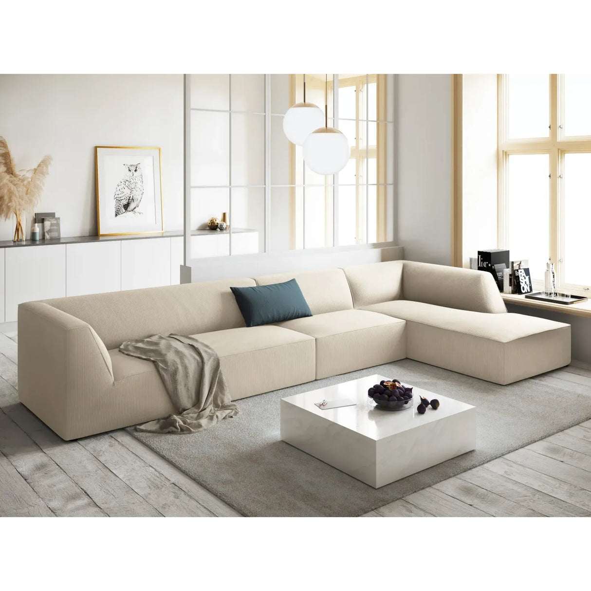 Ruby 5-Sitzer Ecksofa Rechts, mit Bezug aus Samt, Cord oder Strukturstoff, 366x180 cm