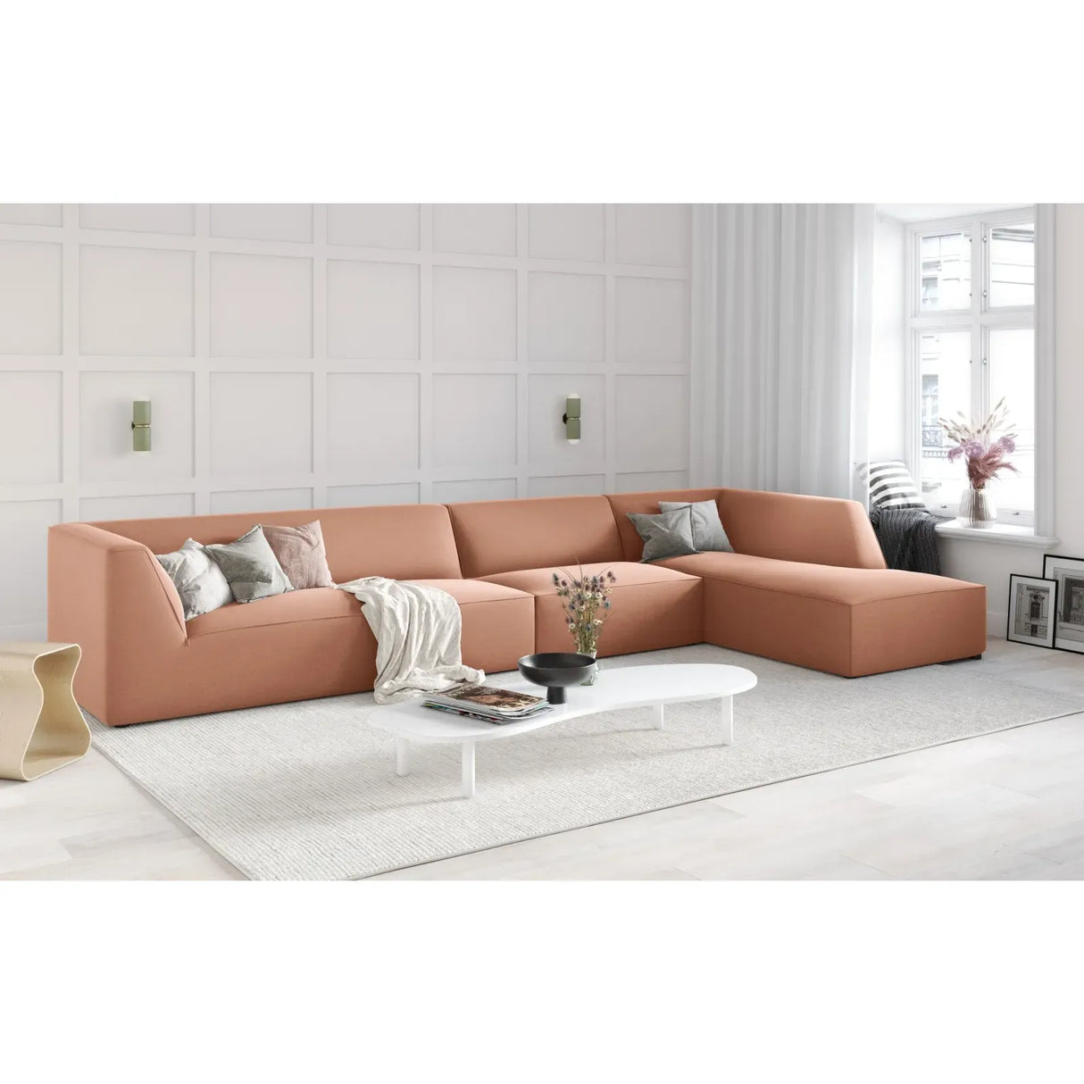 Ruby 5-Sitzer Ecksofa Rechts, mit Bezug aus Samt, Cord oder Strukturstoff, 366x180 cm