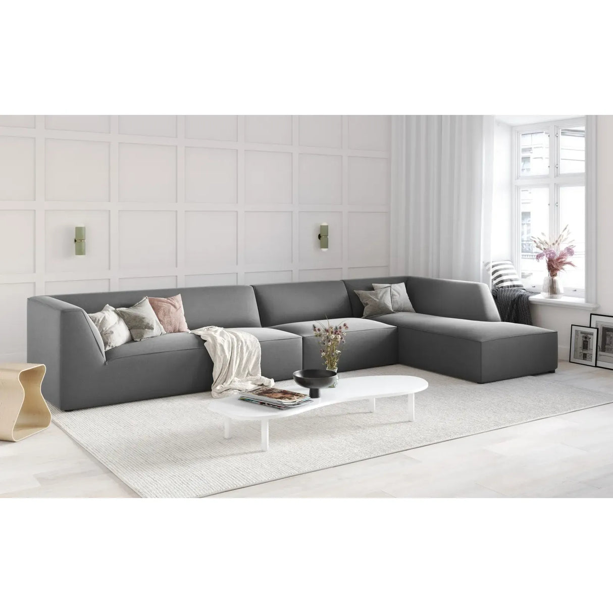 Ruby 5-Sitzer Ecksofa Rechts, mit Bezug aus Samt, Cord oder Strukturstoff, 366x180 cm