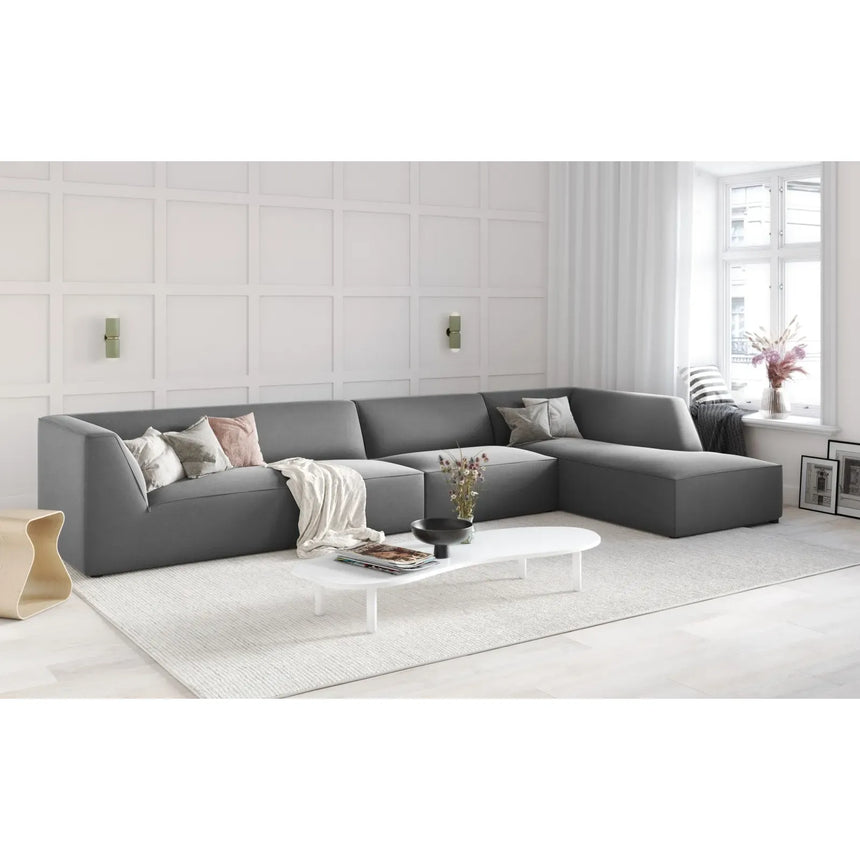 Ruby 5-Sitzer Ecksofa Rechts, mit Bezug aus Samt, Cord oder Strukturstoff, 366x180 cm - ZEN ZONE Furniture