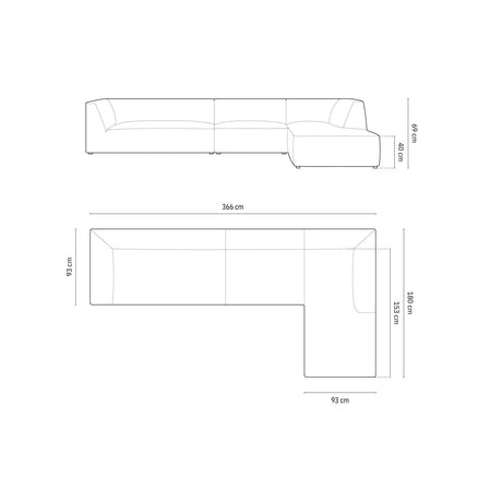 Ruby 5-Sitzer Ecksofa Rechts, mit Bezug aus Samt (Sal18) in Dunkelgrau, 366x180 cm – Bild 3