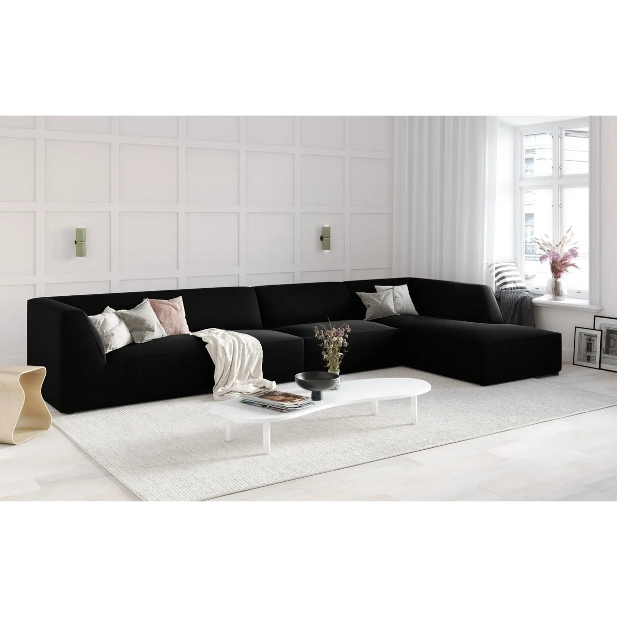 Ruby 5-Sitzer Ecksofa Rechts, mit Bezug aus Samt, Cord oder Strukturstoff, 366x180 cm
