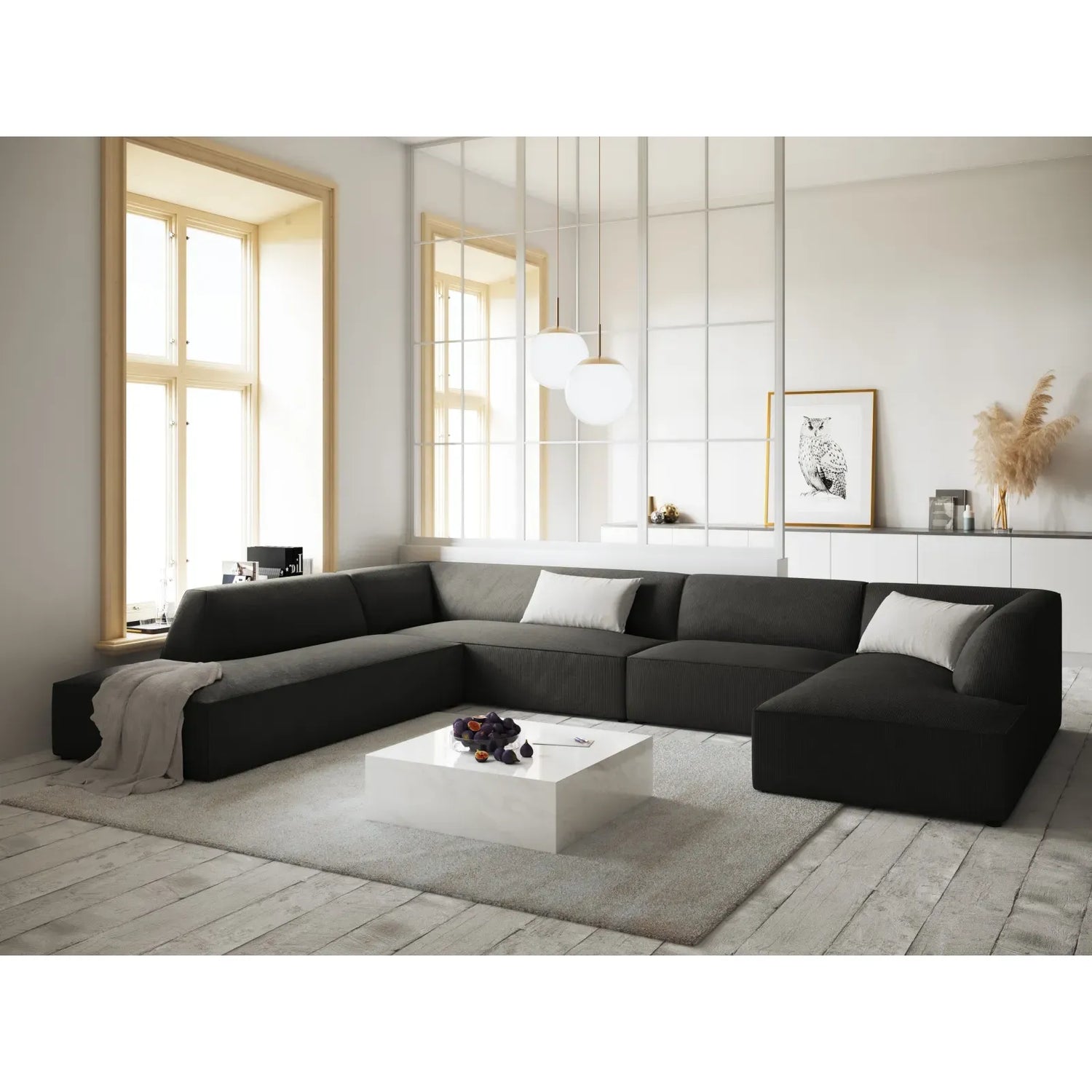 Ruby 7-Sitzer Panorama-Sofa Links, mit Bezug in Samt, Cord oder Strukturstoff, 366x273 cm